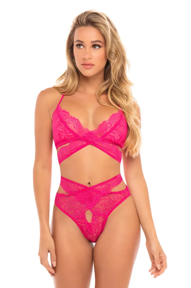 Anal Oh L L Chri Cut Out Galloon Lace Bra Set Bright Rose Sm