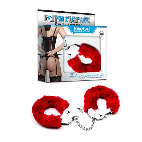 Couples Lovetoy Lovetoy Fetish Fluffy Hand Cuffs Metal Restraints Handcuffs Red