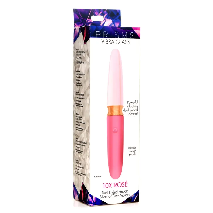 Female Sex Toys | 10X Rose Dual Ended Smooth Silicone and Glass Vibrator - Prisms Erotic Glass