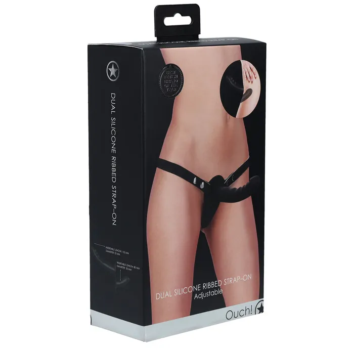 Female Sex Toys Shots Toys OUCH Dual Silicone Ribbed StrapOn Black