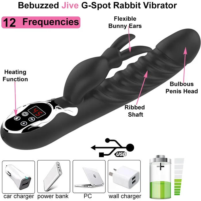 Jive Heated USB Rechargeable G-Spot Rabbit Vibrator Clitoral Stimulator Sex Toy | BeBuZZed Female Sex Toys