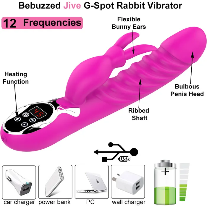 Jive Heated USB Rechargeable G-Spot Rabbit Vibrator Clitoral Stimulator Sex Toy | BeBuZZed Female Sex Toys