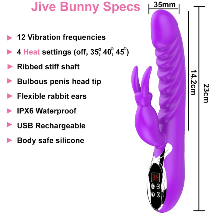 Jive Heated USB Rechargeable G-Spot Rabbit Vibrator Clitoral Stimulator Sex Toy | BeBuZZed Female Sex Toys