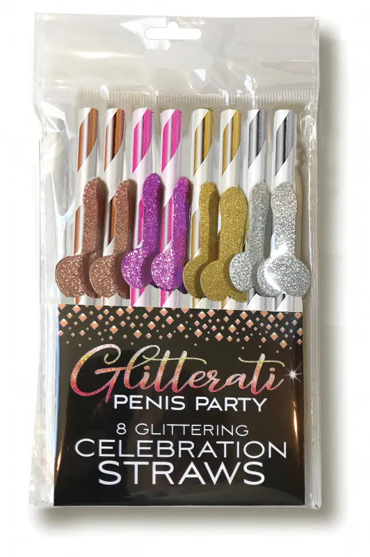 Little Genie Male Sex Toys Glitterati Penis Party Celebration Straws 8 Count