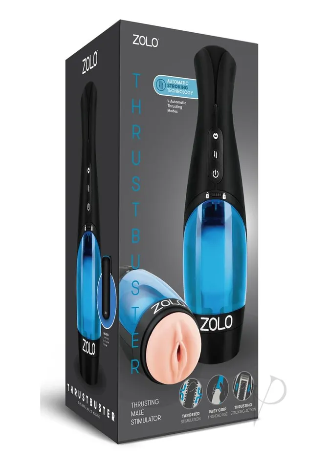 Male Sex Toys ECN ZOLO Thrustbuster Rechargeable Vibrating Masturbator Pussy BlueBlack