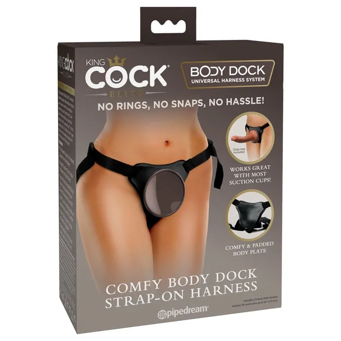 Pipedream Female Sex Toys King Cock Elite Comfy Body Dock StrapOn Harness Black Adjustable StrapOn Harness No Probe