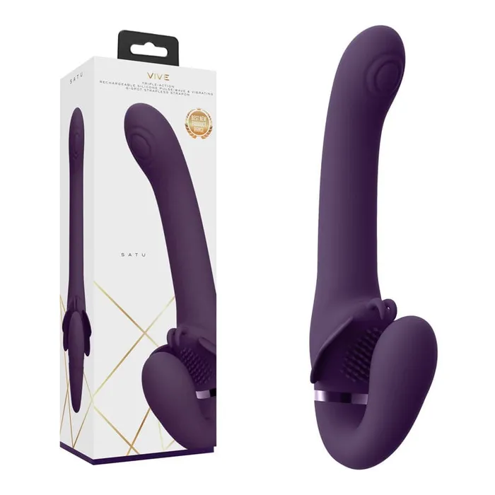 Shots Toys Female Sex Toys Vive SATU Purple 23 cm USB Rechargeable Strapless StrapOn
