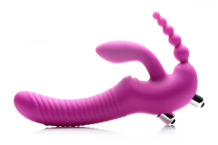 XR Brands Strap U Female Sex Toys Regal Rider Vibrating Strapless Strap on Triple G Dildo Pink