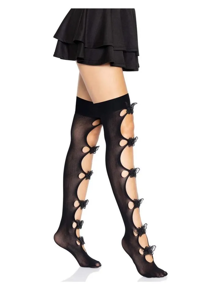Leg Avenue Leg Avenue Opaque Net Cut-Out Butterfly Applique Thigh Highs | Vibrators Leg Avenue Leg Avenue Opaque Net Cut-Out Butterfly Applique Thigh Highs | Vibrators