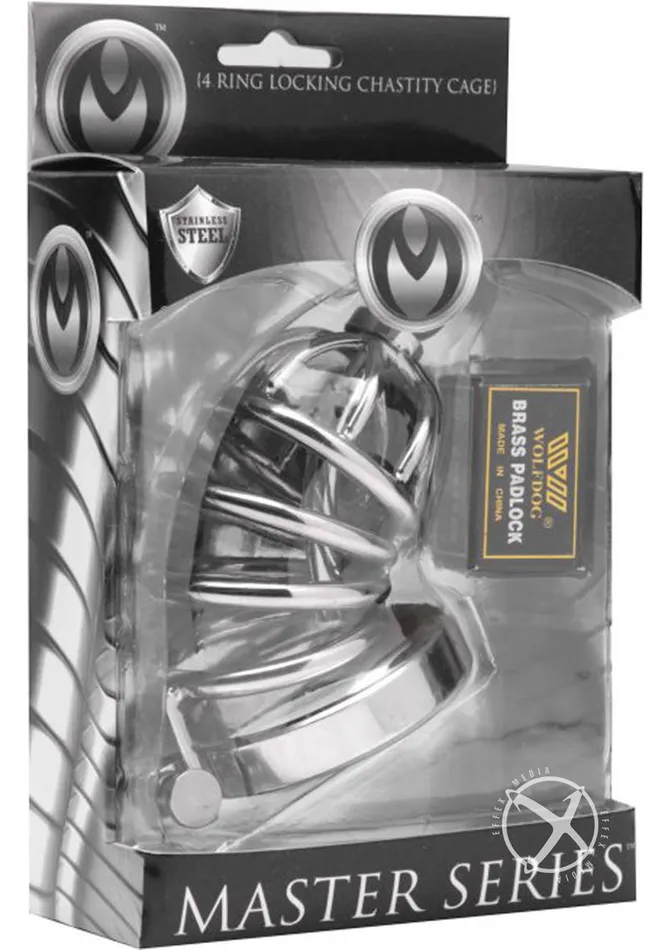Male Sex Toys | Master Series Master Series Asylum 4 Ring Locking Chastity Cage