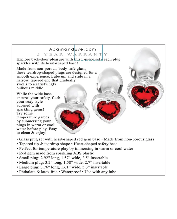 Adam & Eve Red Heart Gem Glass Plug Set | Adam and Eve Anal