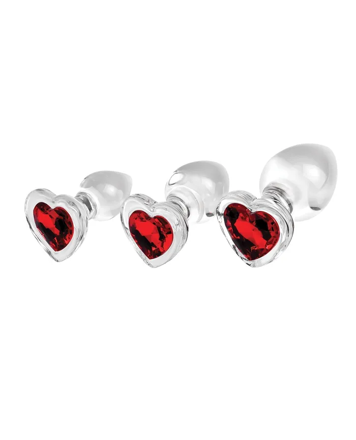 Adam & Eve Red Heart Gem Glass Plug Set | Adam and Eve Anal