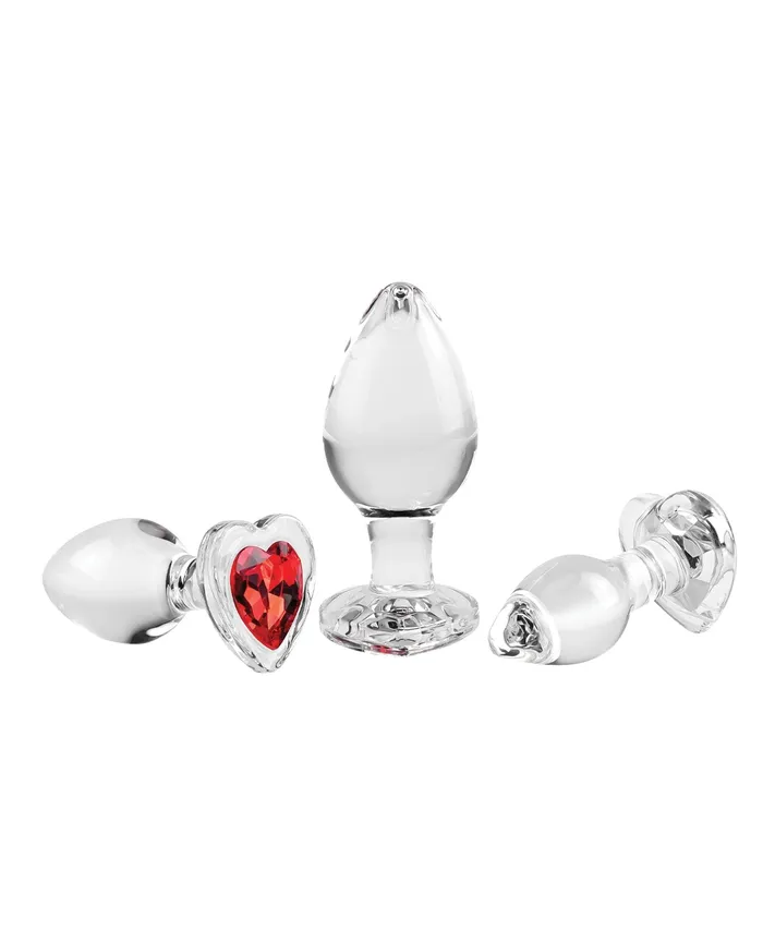 Adam & Eve Red Heart Gem Glass Plug Set | Adam and Eve Anal