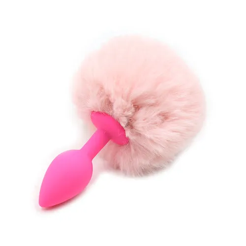 Aimitoy Vibrators | Rabbit Tail Butt Plug_ Pink&Metal